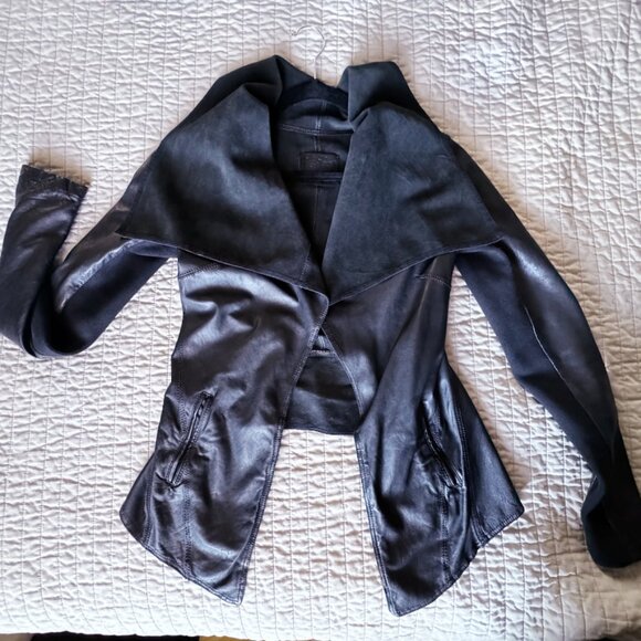 All Saints Jackets & Blazers - [Rare] AllSaints Spitalfields Datya Drape Black Leather Jacket, UK size 10